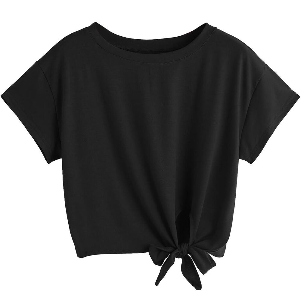 SweatyRocks Black Cropped T-Shirt w/ Adjustable Tie